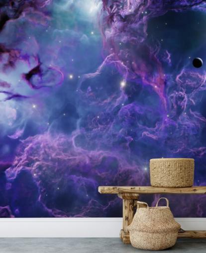 Deep purple and dark blue space nebular wallpaper