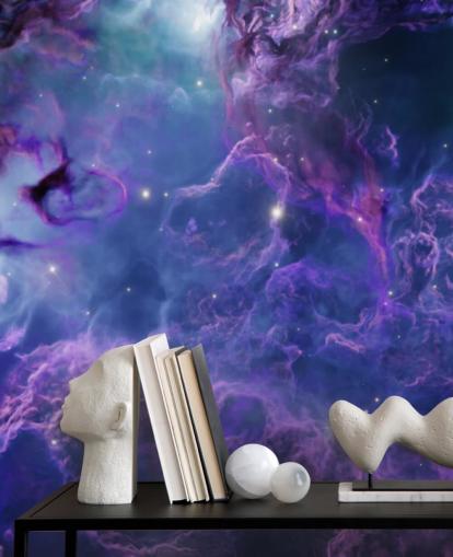 Tiefviolette und dunkelblaue Weltraumnebeltapete