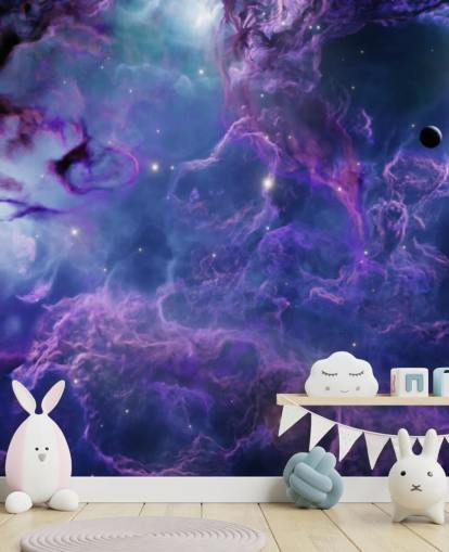 Papier peint nébulaire spatial violet foncé et bleu foncé