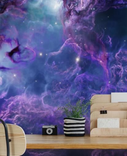 Papel de parede nebular espacial roxo profundo e azul escuro