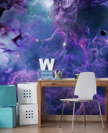 Papel pintado de nebulosas espaciales de color morado oscuro y azul oscuro