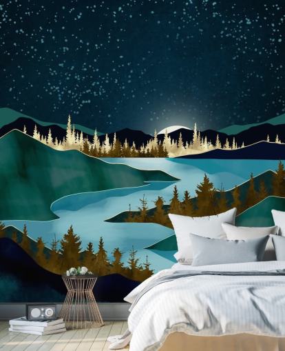 Céu marinho sobre montanhas verdes com um rio azul claro Céu marinho sobre montanhas verdes com um rio azul claro