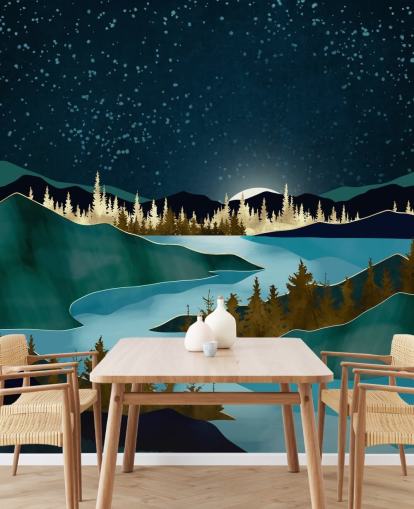 Cielo marino sopra montagne verdi con un fiume azzurro