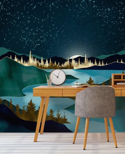 Navy sky over green mountains with a light blue river Navy sky over green mountains with a light blue river