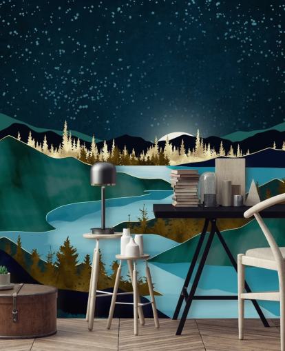 Marinblå himmel över gröna berg med en ljusblå flod