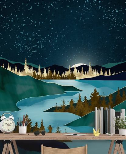 Céu marinho sobre montanhas verdes com um rio azul claro Céu marinho sobre montanhas verdes com um rio azul claro