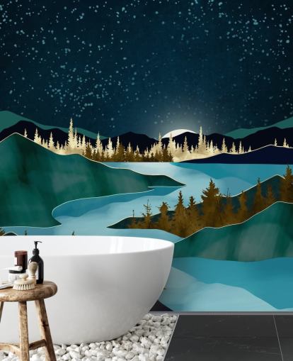 Cielo marino sopra montagne verdi con un fiume azzurro