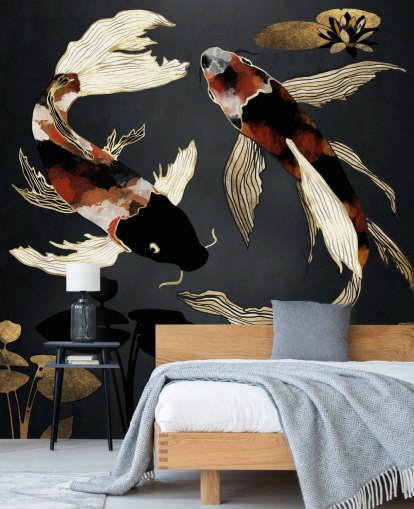 black custom koi wallpaper called Metallic Koi IV by SpaceFrog Designs for bathrooms black custom koi wallpaper called Metallic Koi IV by SpaceFrog Designs for bathrooms