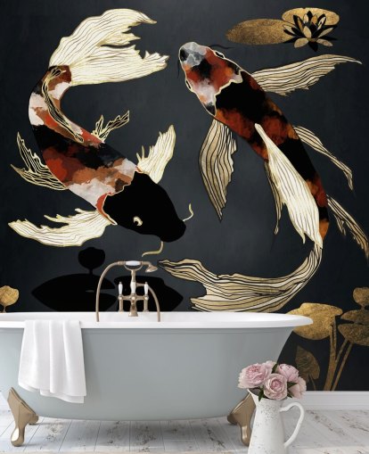 papel pintado koi personalizado negro llamado Metallic Koi IV de SpaceFrog Designs para baños papel pintado koi personalizado negro llamado Metallic Koi IV de SpaceFrog Designs para baños
