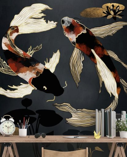 sort brugerdefineret koi tapet kaldet Metallic Koi IV af SpaceFrog Designs til badeværelser