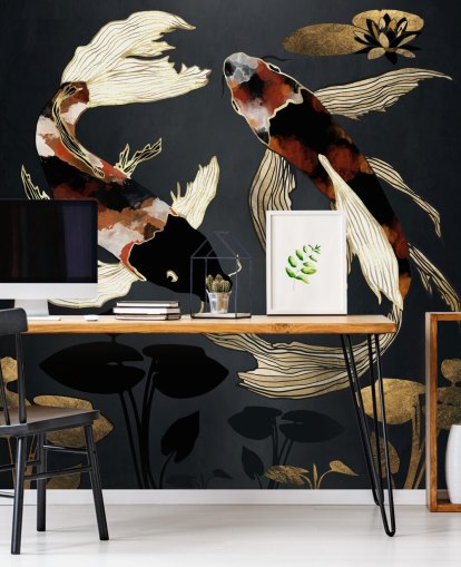 sort brugerdefineret koi tapet kaldet Metallic Koi IV af SpaceFrog Designs til badeværelser
