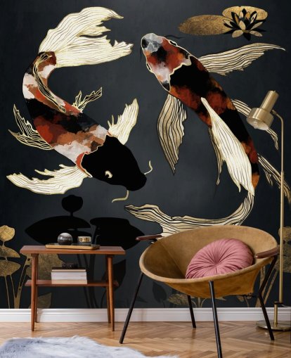 sort brugerdefineret koi tapet kaldet Metallic Koi IV af SpaceFrog Designs til badeværelser sort brugerdefineret koi tapet kaldet Metallic Koi IV af SpaceFrog Designs til badeværelser