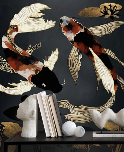 black custom koi wallpaper called Metallic Koi IV by SpaceFrog Designs for bathrooms black custom koi wallpaper called Metallic Koi IV by SpaceFrog Designs for bathrooms