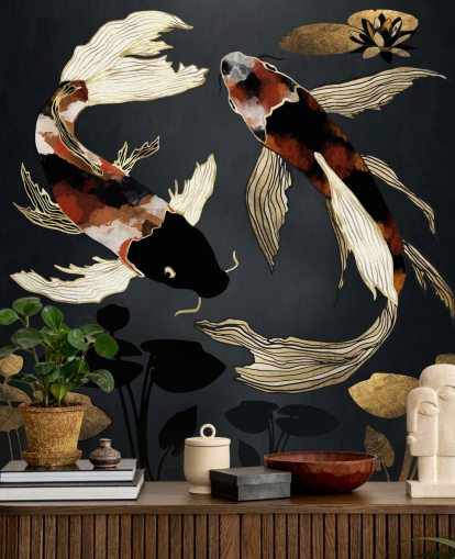 svart tilpasset koi tapet kalt Metallic Koi IV av SpaceFrog Designs for bad