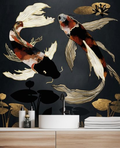 sort brugerdefineret koi tapet kaldet Metallic Koi IV af SpaceFrog Designs til badeværelser sort brugerdefineret koi tapet kaldet Metallic Koi IV af SpaceFrog Designs til badeværelser