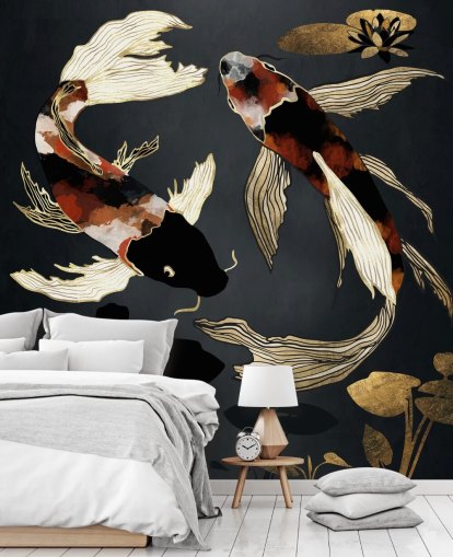 sort brugerdefineret koi tapet kaldet Metallic Koi IV af SpaceFrog Designs til badeværelser