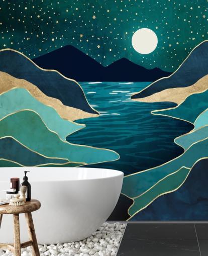 Moon Over a Blue River And Mountains