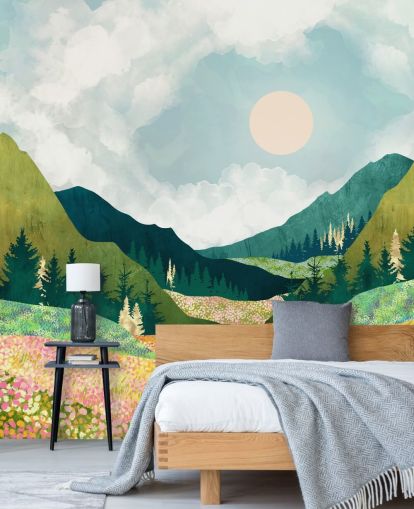 Colourful Spring Meadow and Green Mountains 