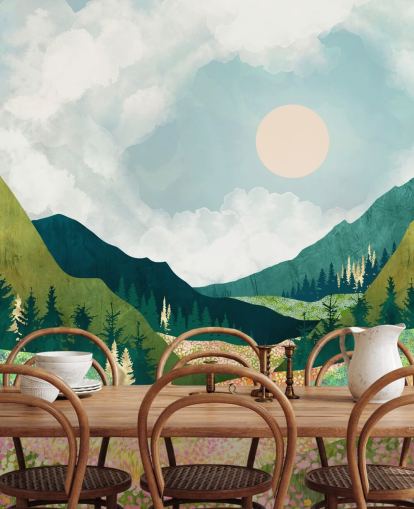 Kleurrijke lenteweide en groene bergen 