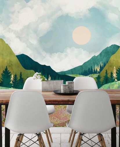 Färgglada våräng och gröna berg 