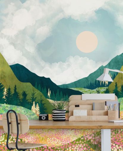 Colorful Spring Meadow and Green Mountains 