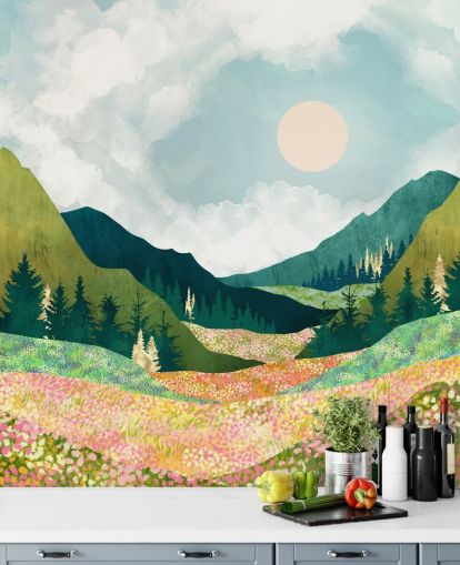 Colourful Spring Meadow and Green Mountains 