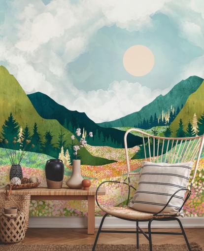 Colourful Spring Meadow and Green Mountains 