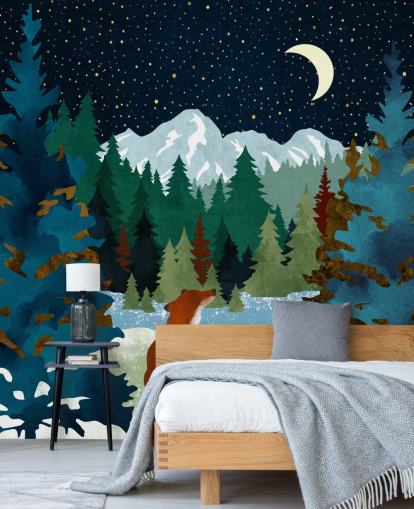 Forest Fox sentou-se olhando para o céu noturno Forest Fox sentou-se olhando para o céu noturno