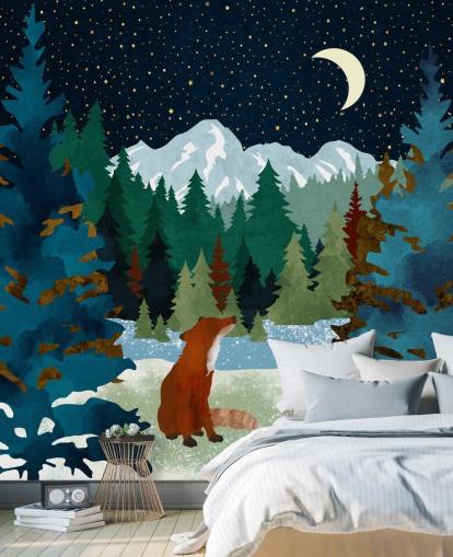 Forest Fox istui katsellen yötaivasta Forest Fox istui katsellen yötaivasta