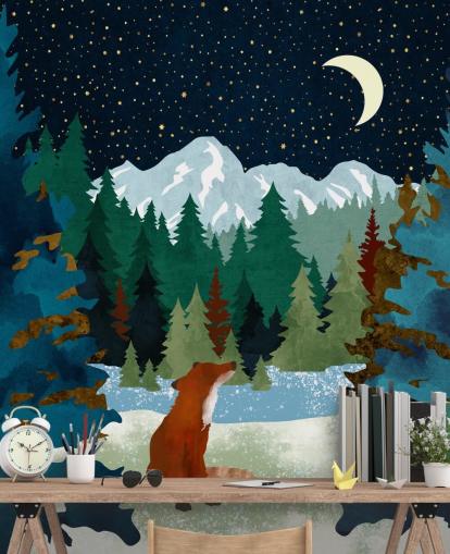 Forest Fox Sat Looking Up At the Night Sky Forest Fox Sat Looking Up At the Night Sky