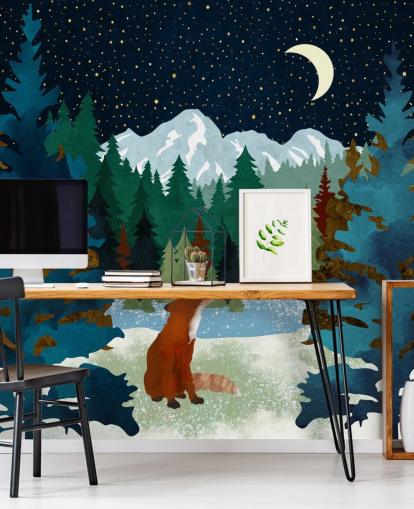 Forest Fox Sat Looking Up At the Night Sky