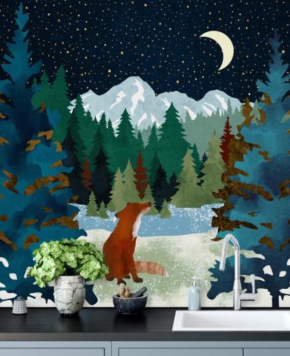 Forest Fox Sat Looking Up At the Night Sky