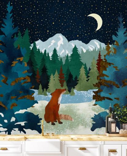 Forest Fox Sat Looking Up At the Night Sky