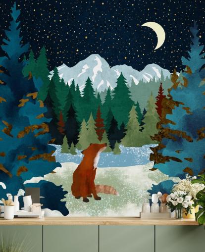 Forest Fox Sat Looking Up At the Night Sky