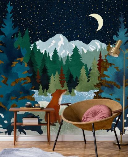 Forest Fox sentou-se olhando para o céu noturno