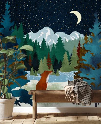 Forest Fox Sat Looking Up At the Night Sky