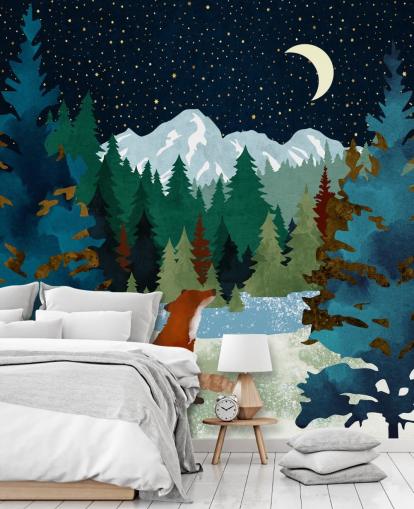 Forest Fox Sat Looking Up At the Night Sky