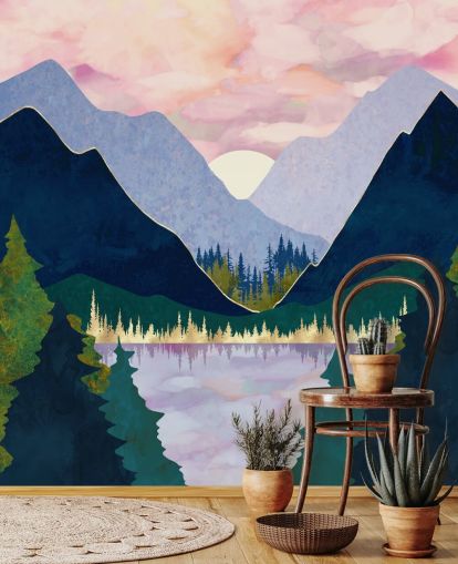 Purple And Blue Mountains Near a Lake at Sunset