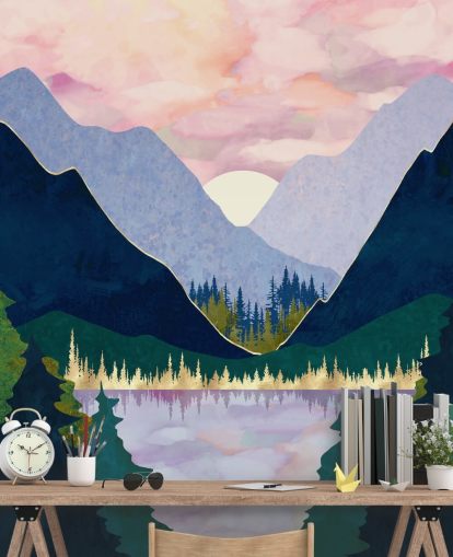 Purple And Blue Mountains Near a Lake at Sunset