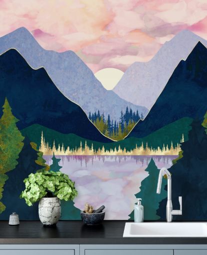 Purple And Blue Mountains Near a Lake at Sunset