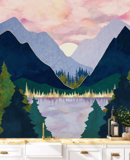 Purple And Blue Mountains Near a Lake at Sunset