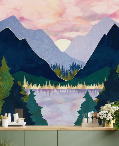 Purple And Blue Mountains Near a Lake at Sunset