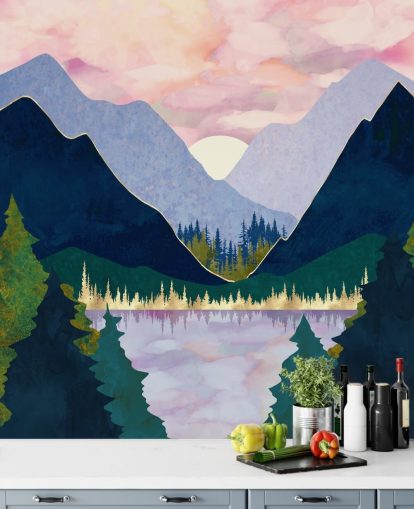 Purple And Blue Mountains Near a Lake at Sunset