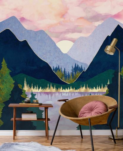 Purple And Blue Mountains Near a Lake at Sunset