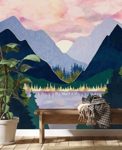 Purple And Blue Mountains Near a Lake at Sunset