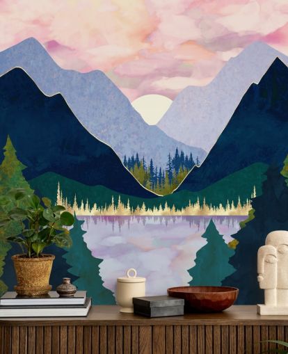 Purple And Blue Mountains Near a Lake at Sunset