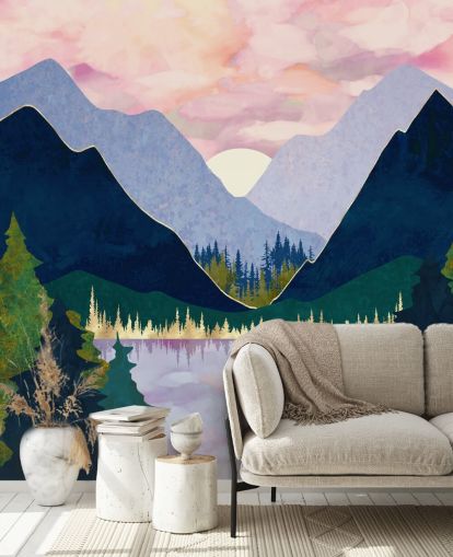 Purple And Blue Mountains Near a Lake at Sunset