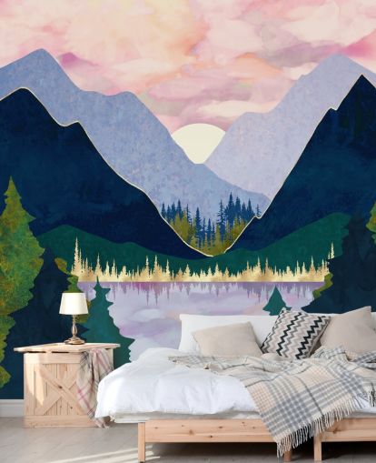 Purple And Blue Mountains Near a Lake at Sunset Purple And Blue Mountains Near a Lake at Sunset