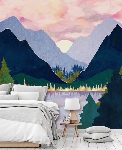 Purple And Blue Mountains Near a Lake at Sunset