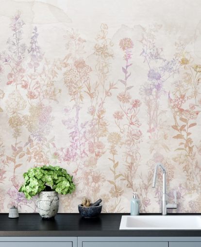 Fleurs brun délavé avec des touches de rose et de violet